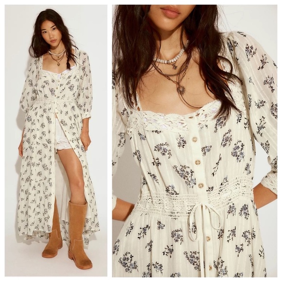 Free People Dresses & Skirts - FREE PEOPLE Morning Meadows XS Pale Yellow Maxi Dress Fairycore Coquette Cottage